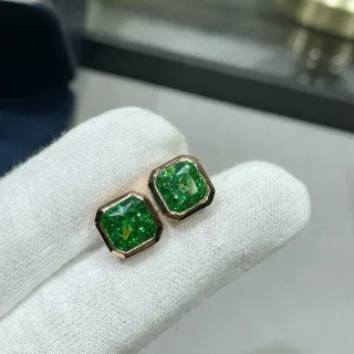 Faceted Green Octagonal Bezel-Set Stud Earrings