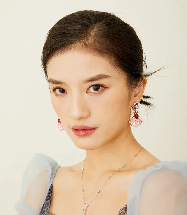 Fan-Shaped Enamel and Ruby Drop Earrings 2