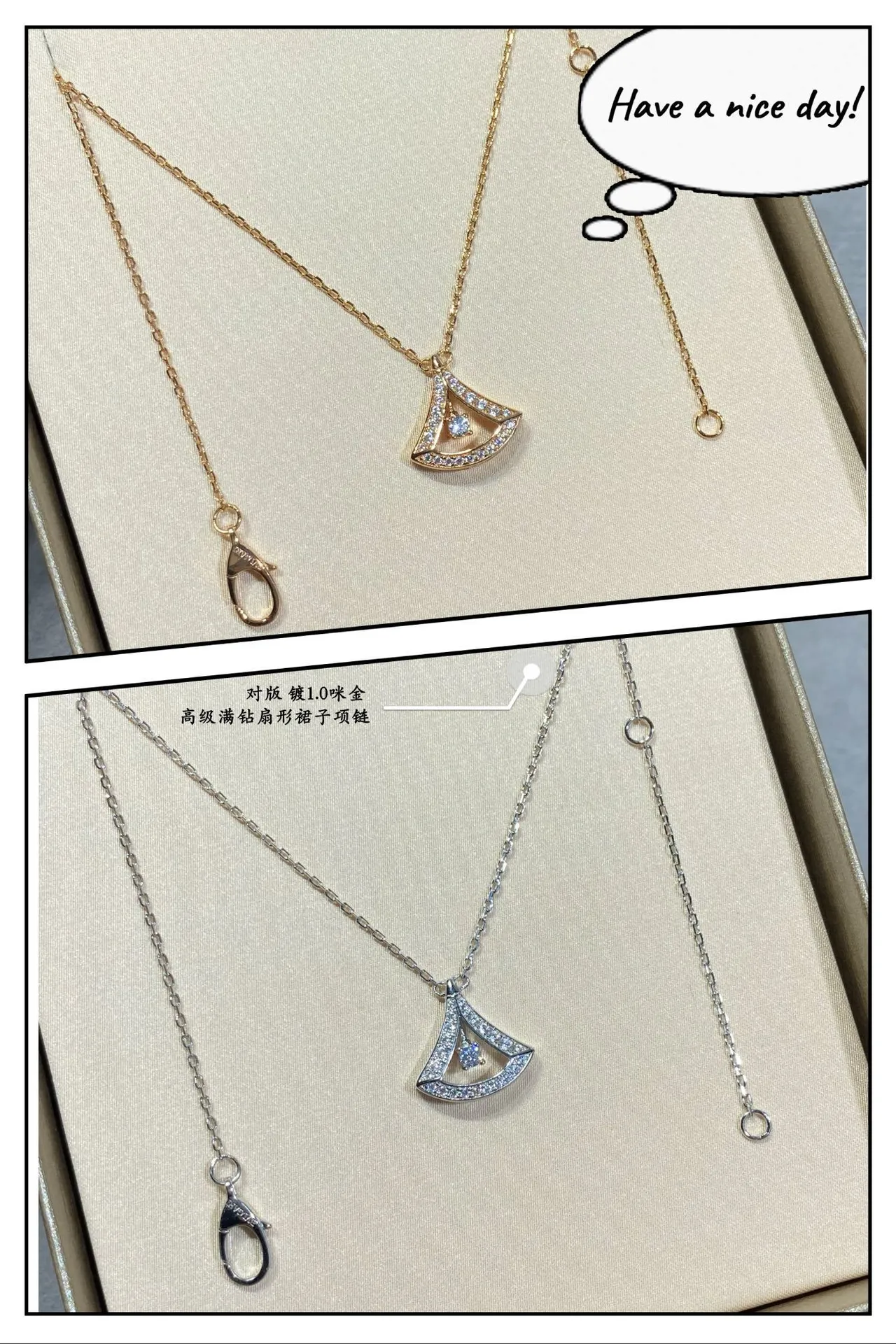 Fan-Shaped Pavé Diamond Pendant Necklace 7