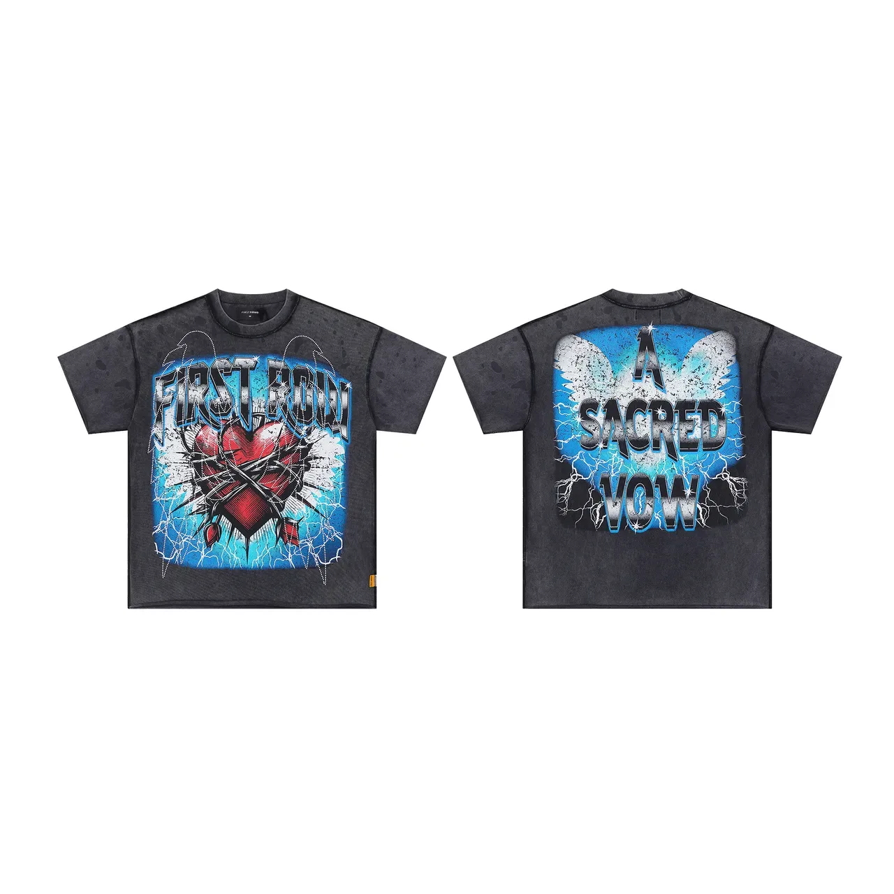 FIRST ROW Graphic-Print Acid-Wash Distressed T-Shirt 2