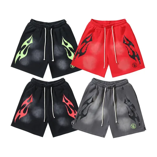 Flame Graphic Gradient Wash Drawstring Shorts 2