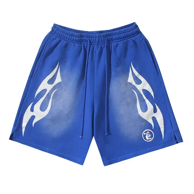 Flame Graphic Gradient Wash Drawstring Shorts 3