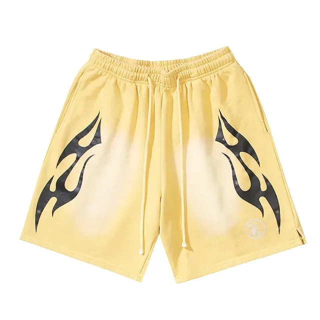 Flame Graphic Gradient Wash Drawstring Shorts 5