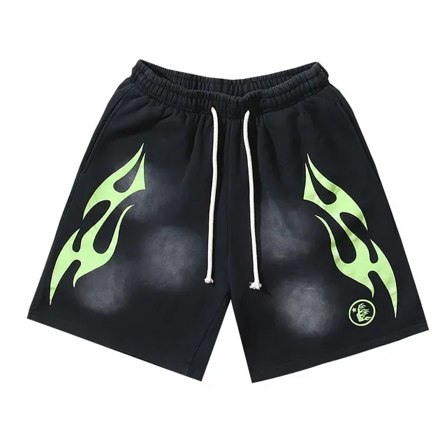 Flame Graphic Gradient Wash Drawstring Shorts 9