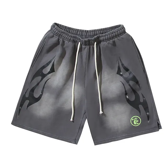 Flame Graphic Gradient Wash Drawstring Shorts 12