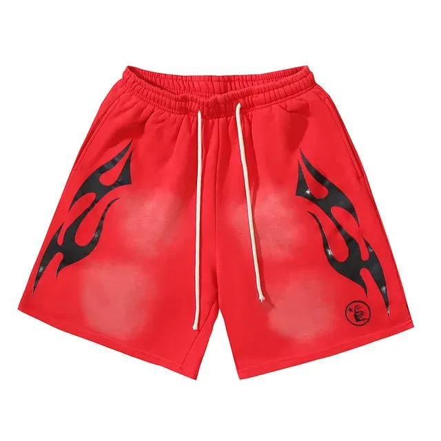 Flame Graphic Gradient Wash Drawstring Shorts 14