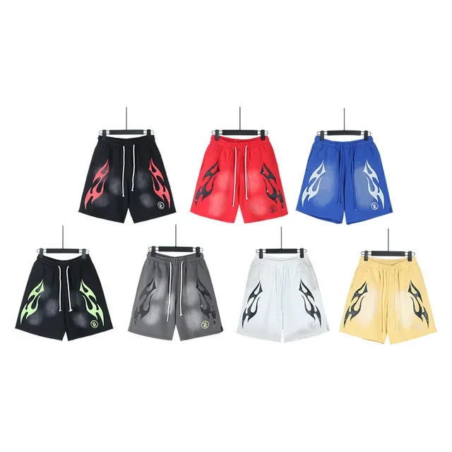 Flame Graphic Gradient Wash Drawstring Shorts 16