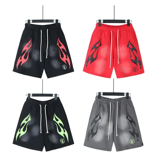 Flame Graphic Gradient Wash Drawstring Shorts 17