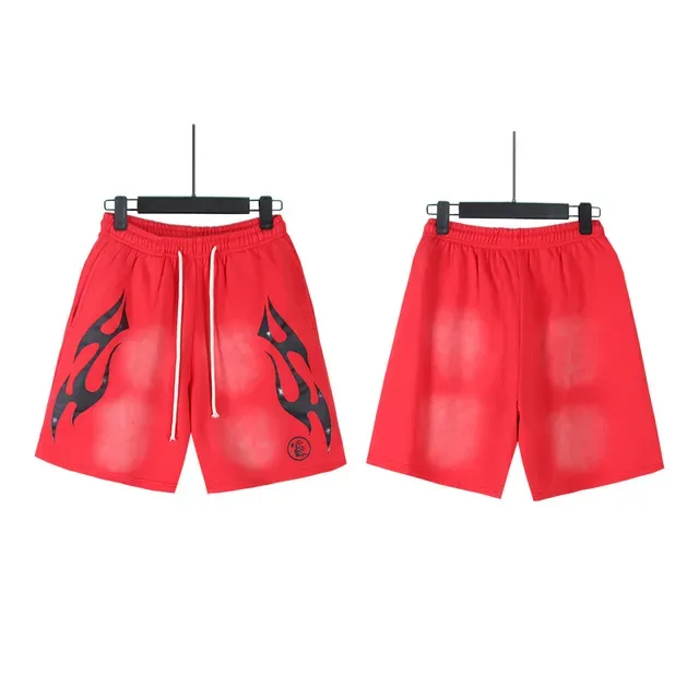 Flame Graphic Gradient Wash Drawstring Shorts 18