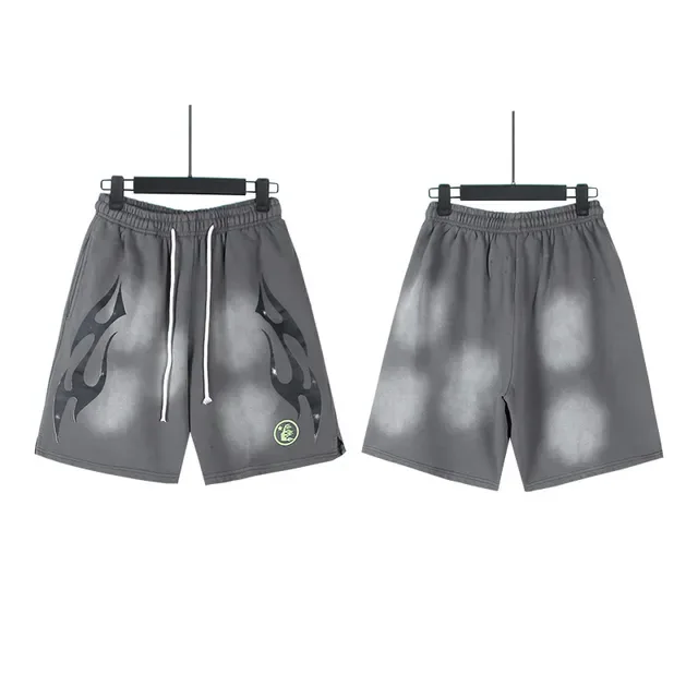 Flame Graphic Gradient Wash Drawstring Shorts 19