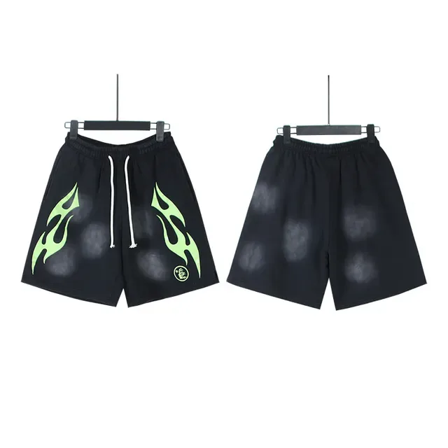 Flame Graphic Gradient Wash Drawstring Shorts 21