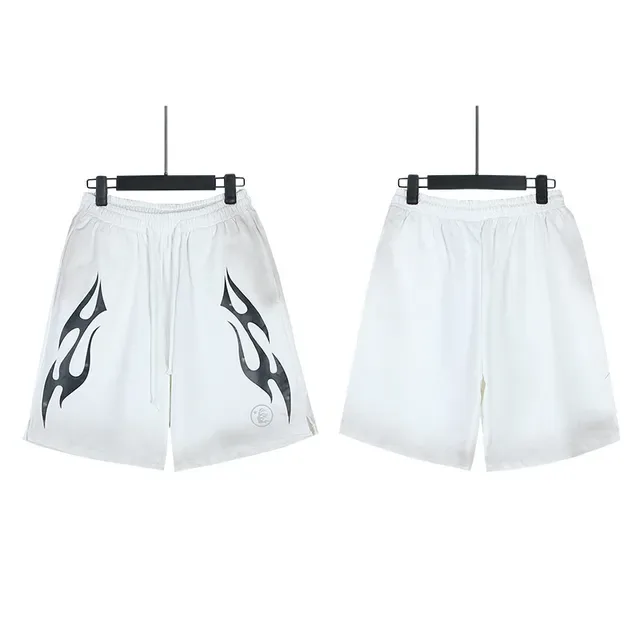 Flame Graphic Gradient Wash Drawstring Shorts 22