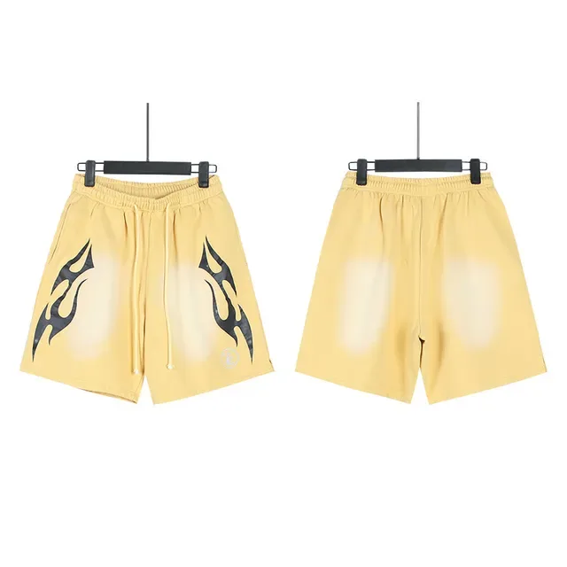Flame Graphic Gradient Wash Drawstring Shorts 23