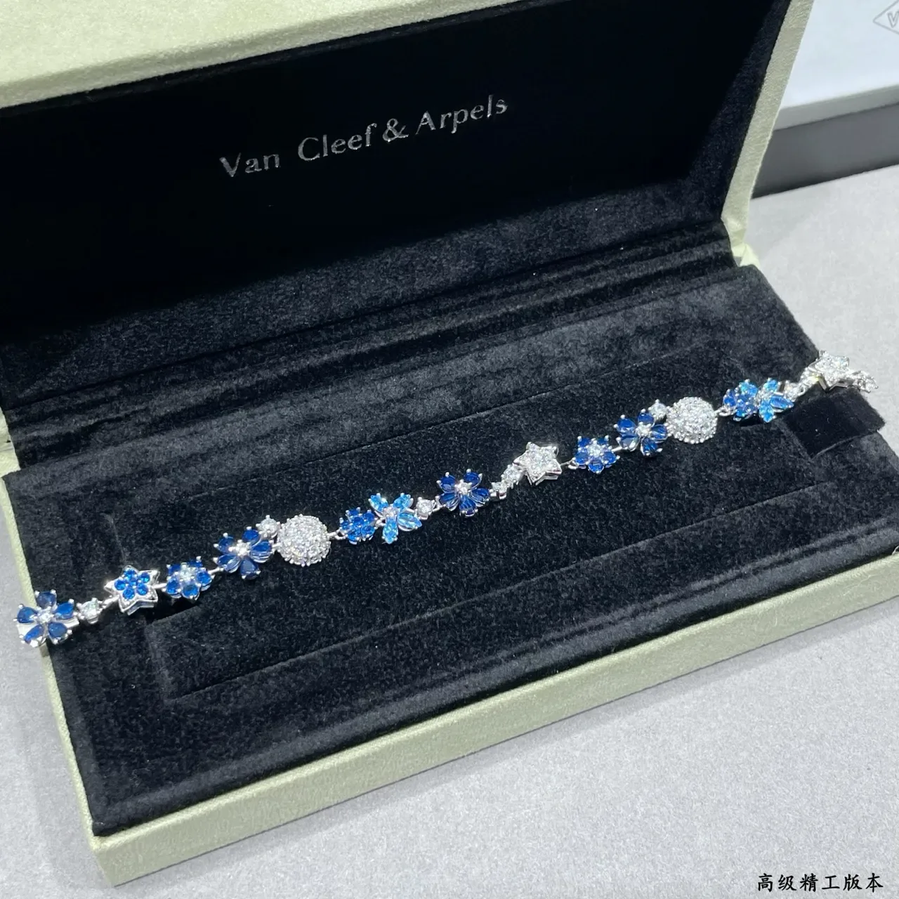 Floral and Star Motif Blue and Clear Stone Bracelet 5