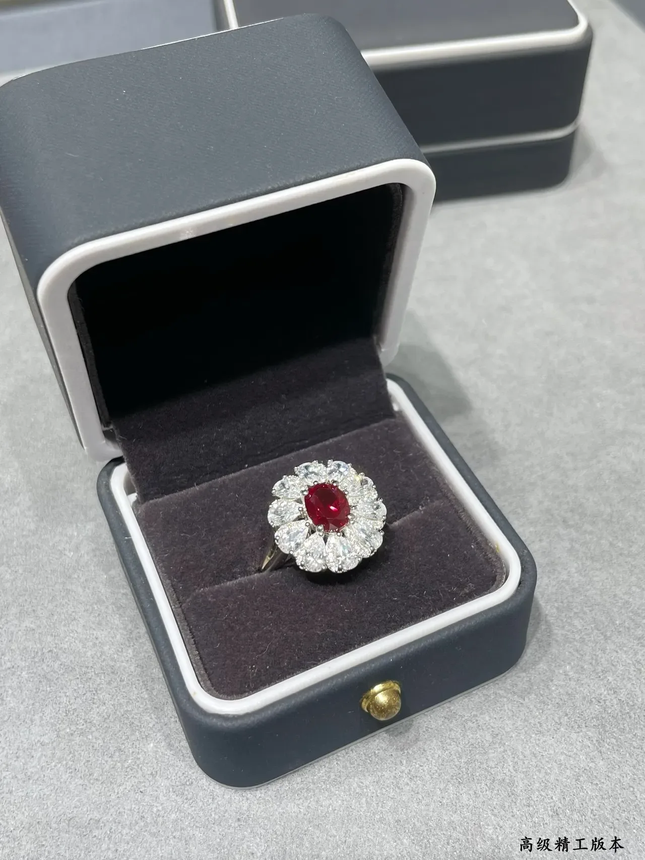Floral Cluster Oval Ruby and Pear-Shaped Diamond Ring 6