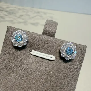 Floral Halo Multi-Stone Blue Center Stud Earrings