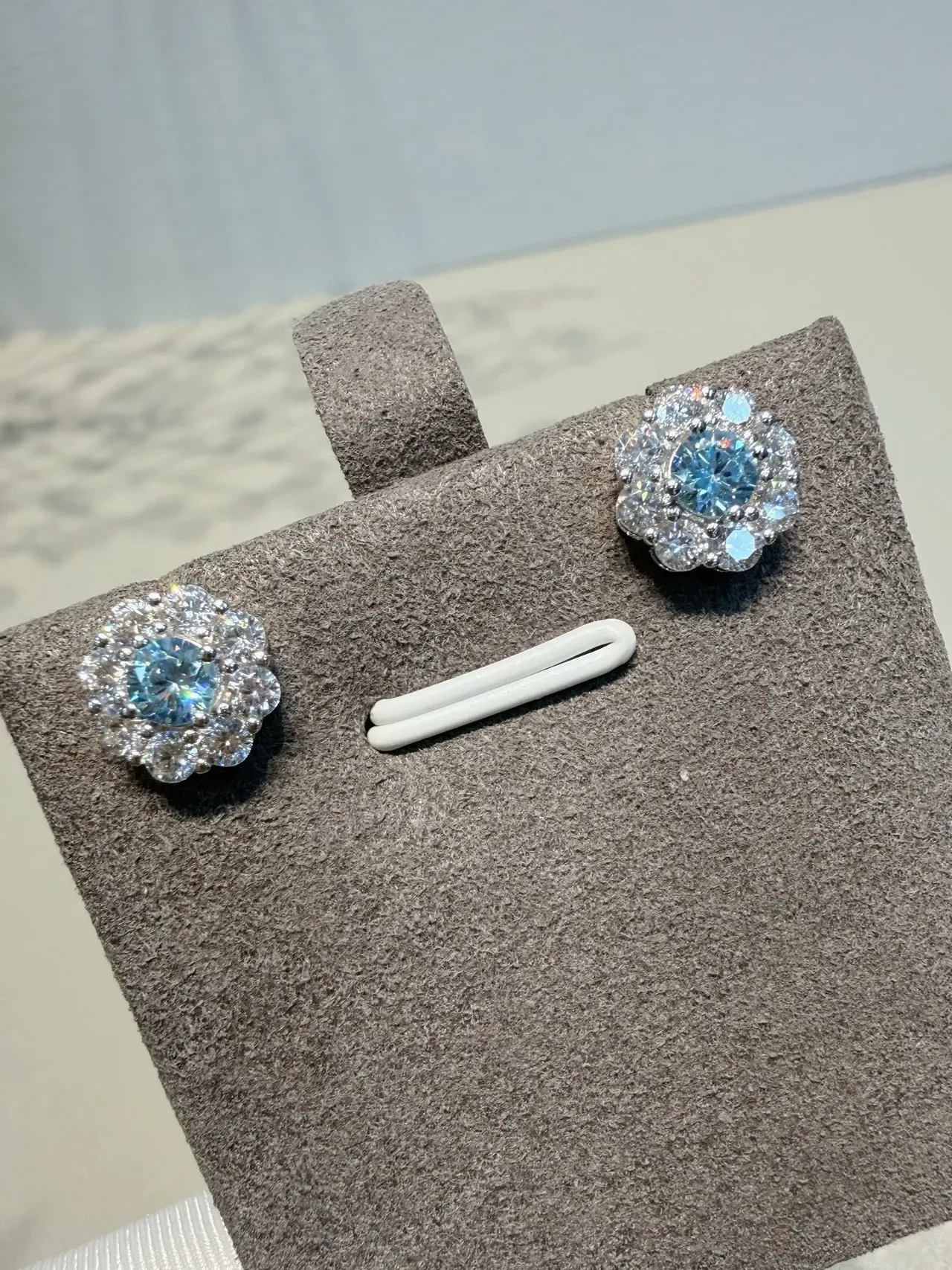 Floral Halo Multi-Stone Blue Center Stud Earrings 4