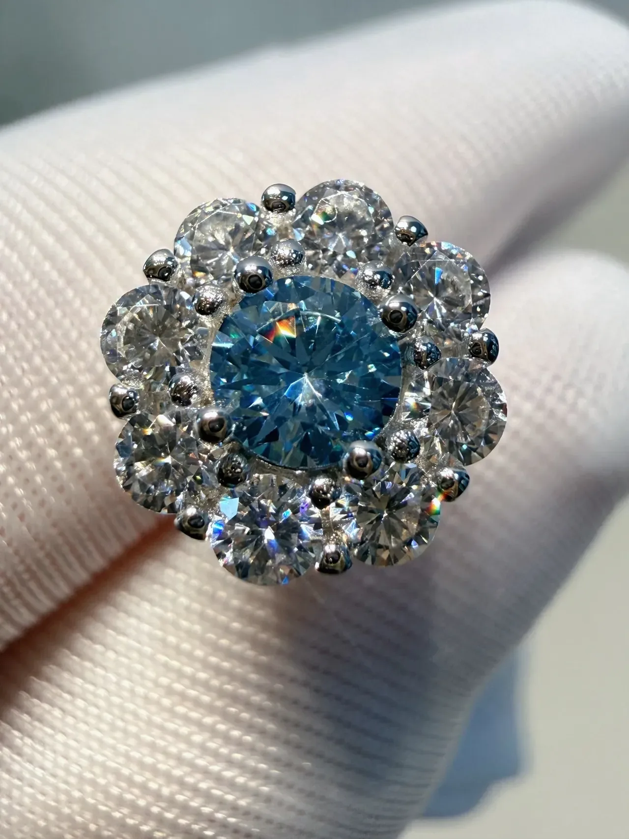 Floral Halo Multi-Stone Blue Center Stud Earrings 5