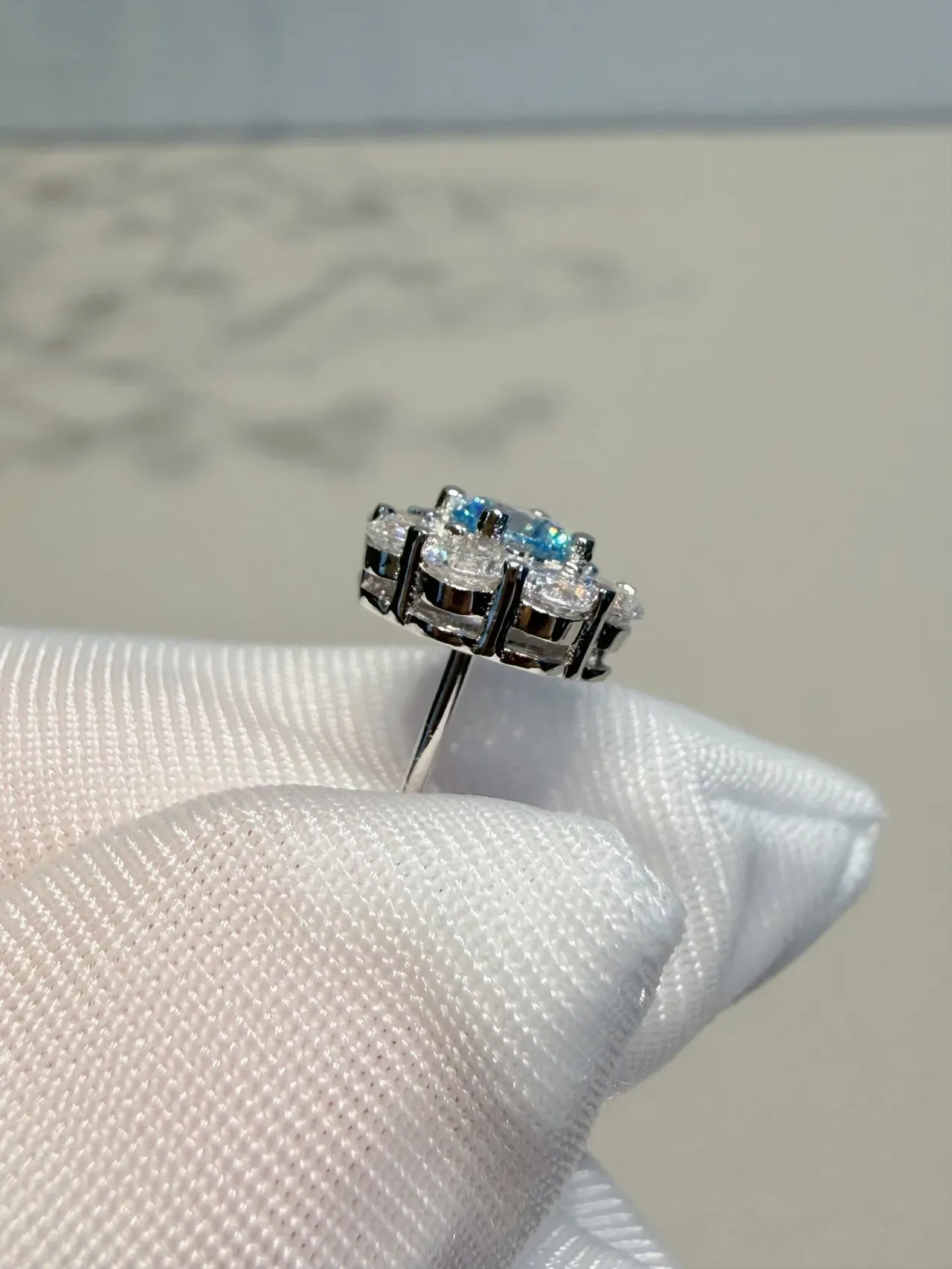 Floral Halo Multi-Stone Blue Center Stud Earrings 7
