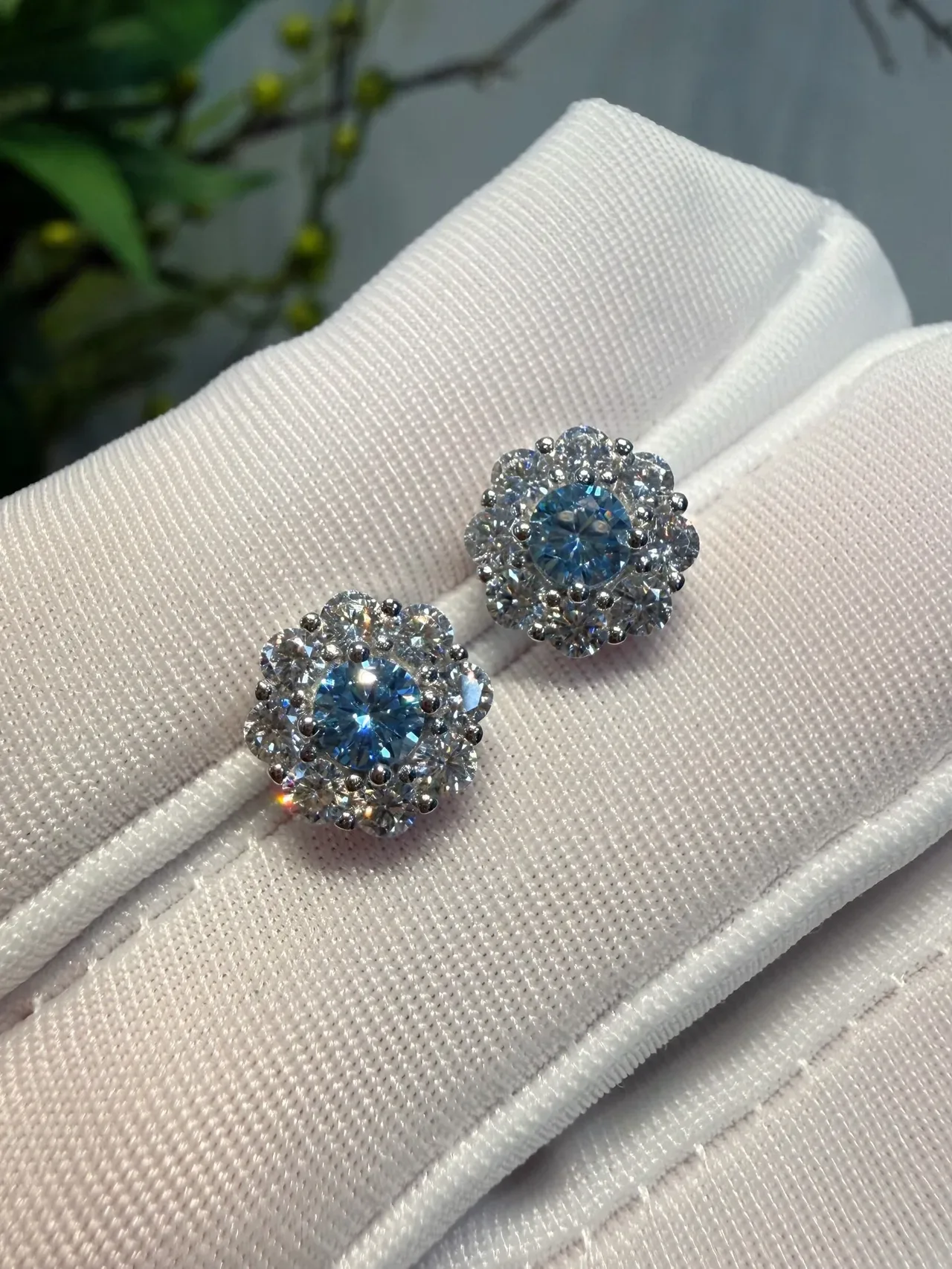 Floral Halo Multi-Stone Blue Center Stud Earrings 8