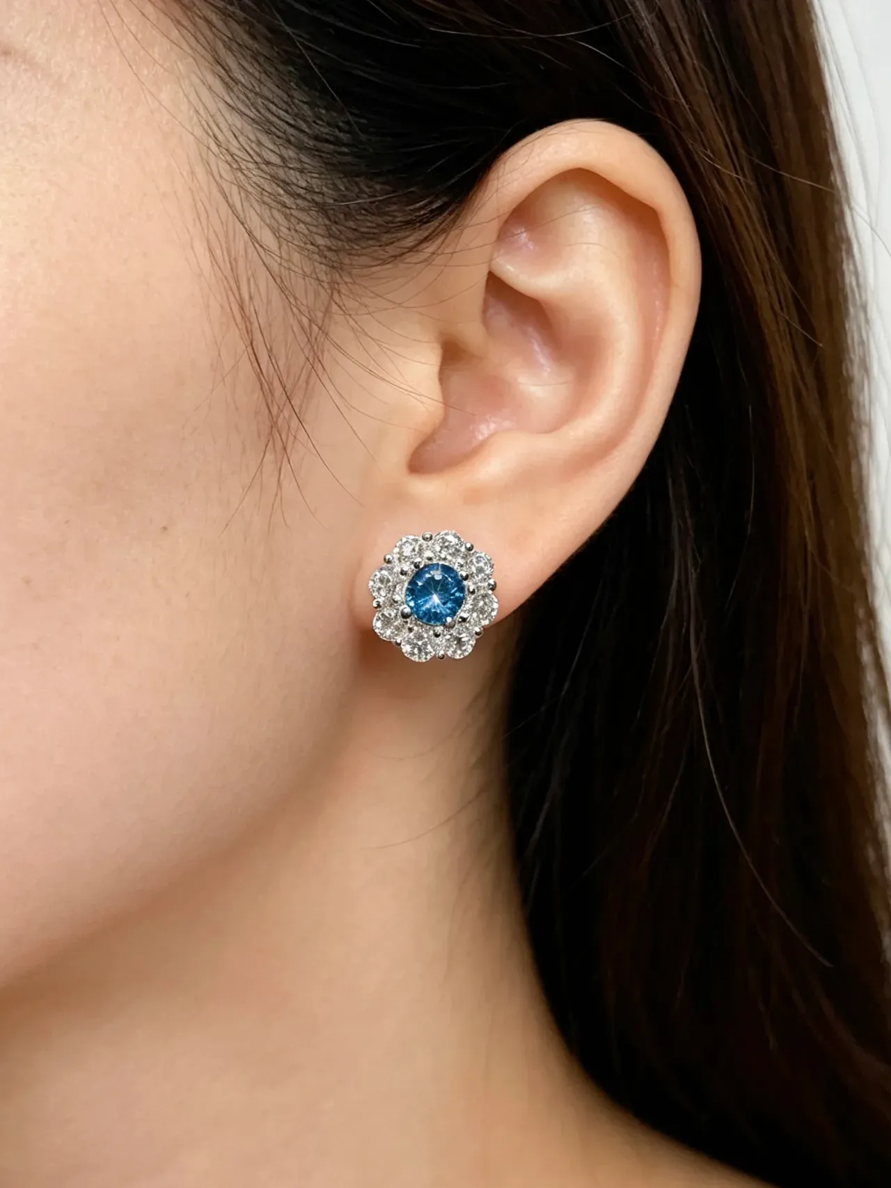 Floral Halo Multi-Stone Blue Center Stud Earrings 9