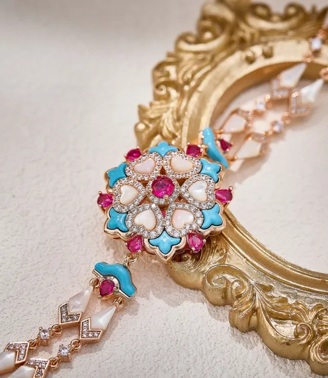 Floral Medallion Enamel and Gemstone Bracelet 4