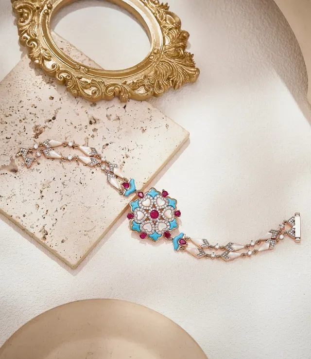 Floral Medallion Enamel and Gemstone Bracelet 6