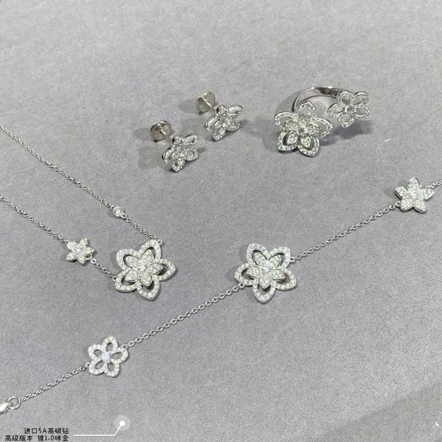 Floral Pave-Set Silver-Tone Chain Bracelet 3