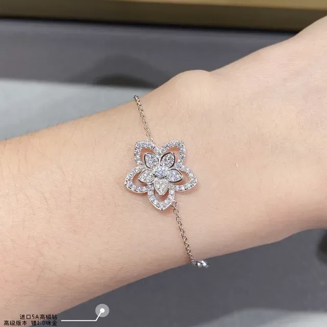 Floral Pave-Set Silver-Tone Chain Bracelet 8