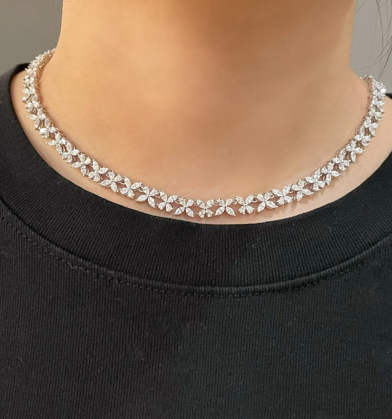 Floral Pavé-Set Silver-Toned Choker Necklace 4