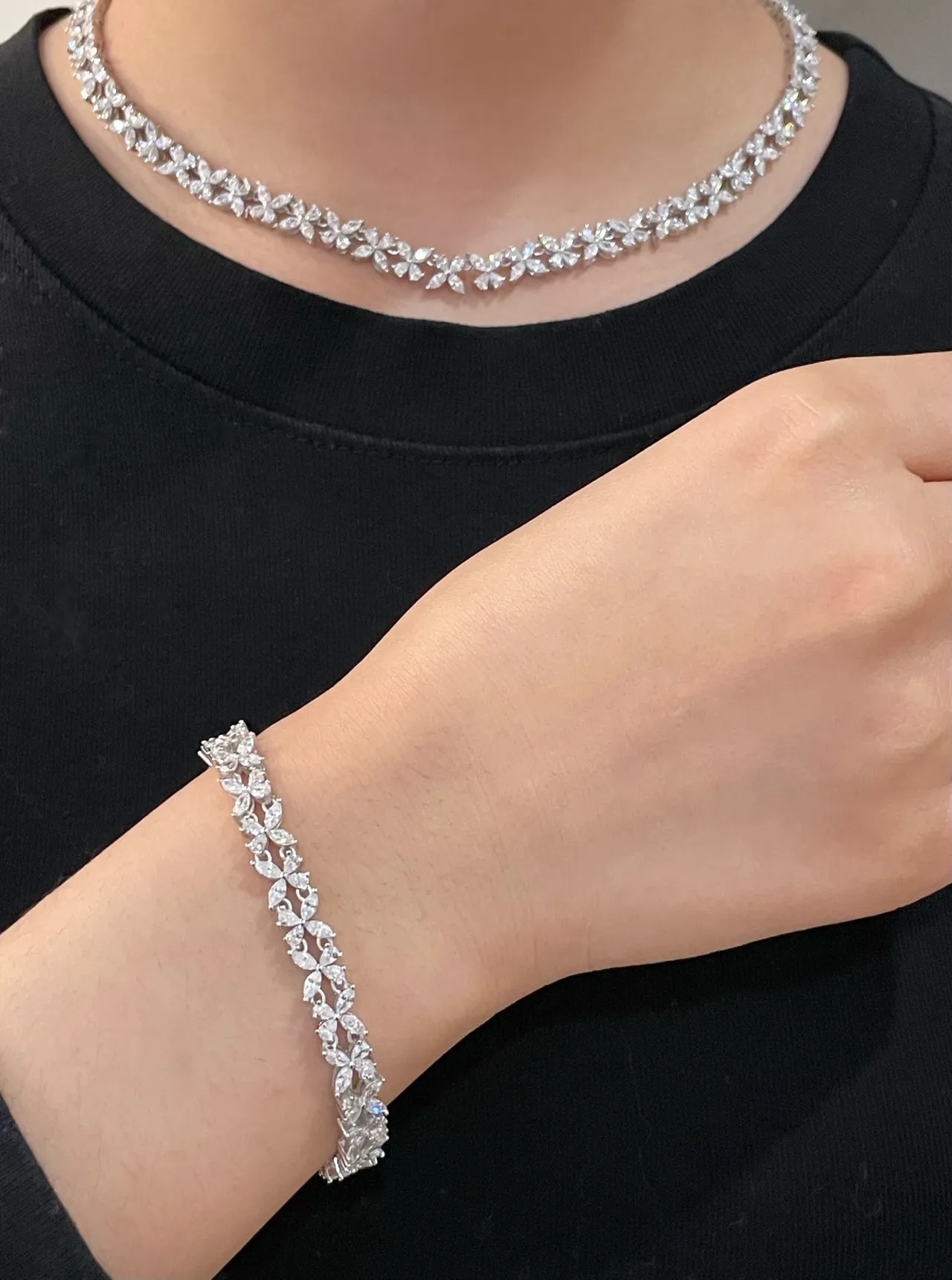 Floral Pavé-Set Silver-Toned Choker Necklace 9