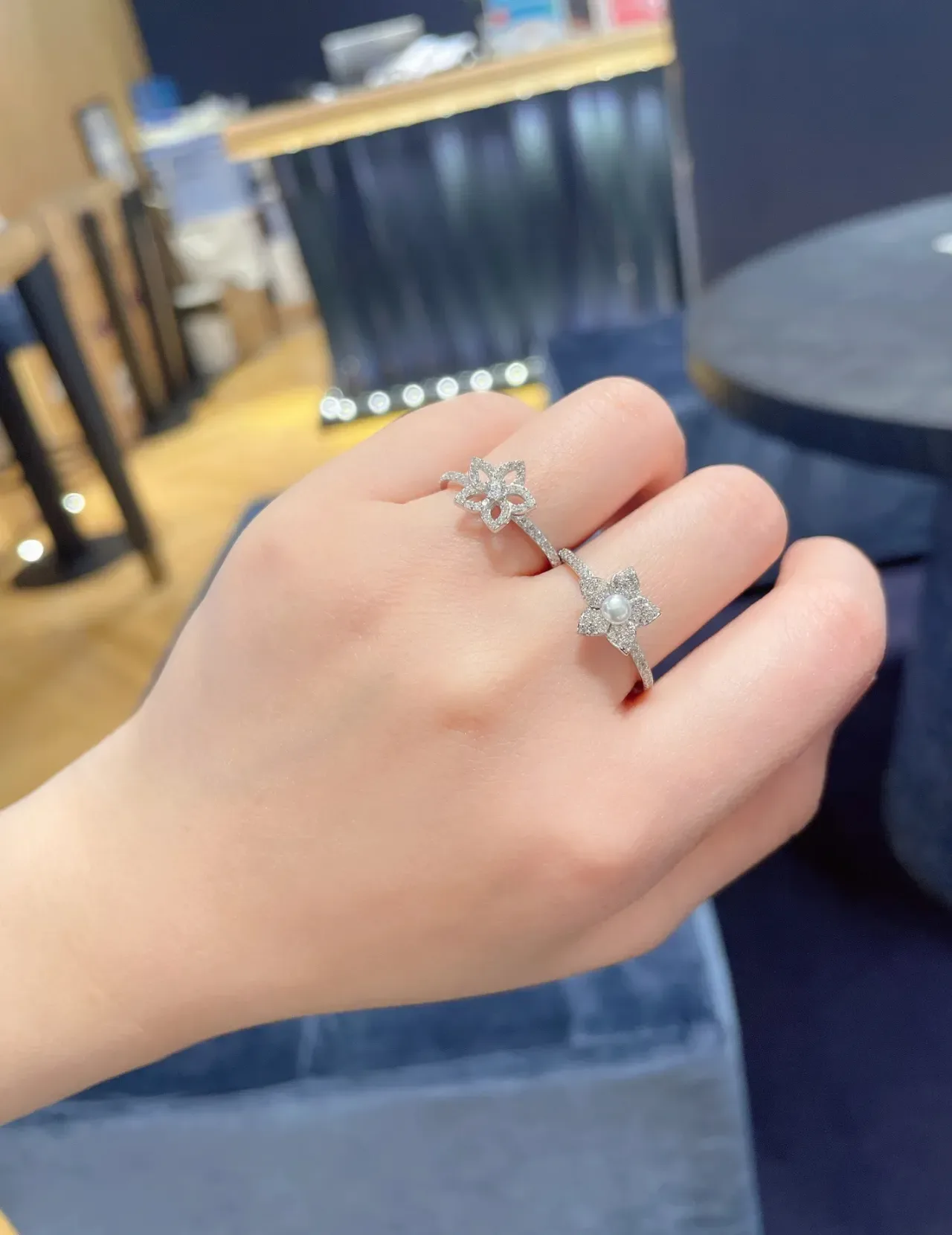 Floral Pearl and Pave Crystal Ring 2