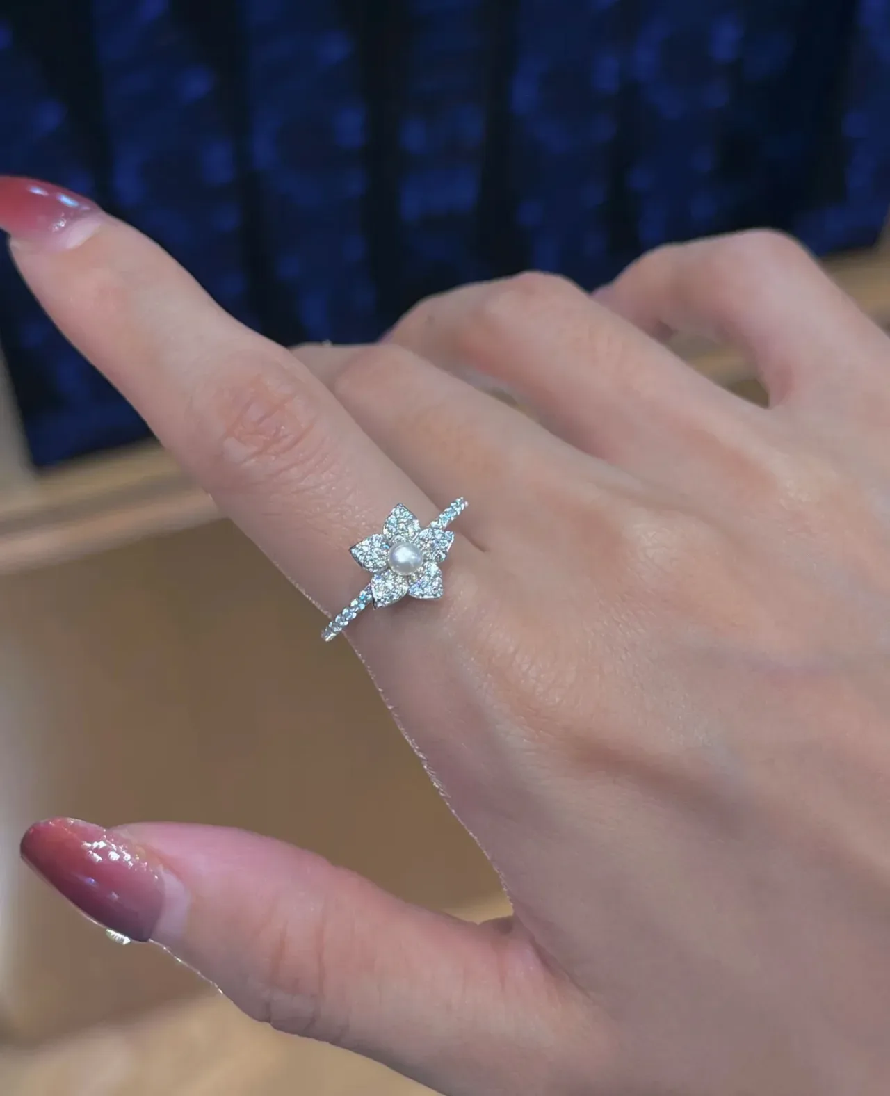 Floral Pearl and Pave Crystal Ring 4