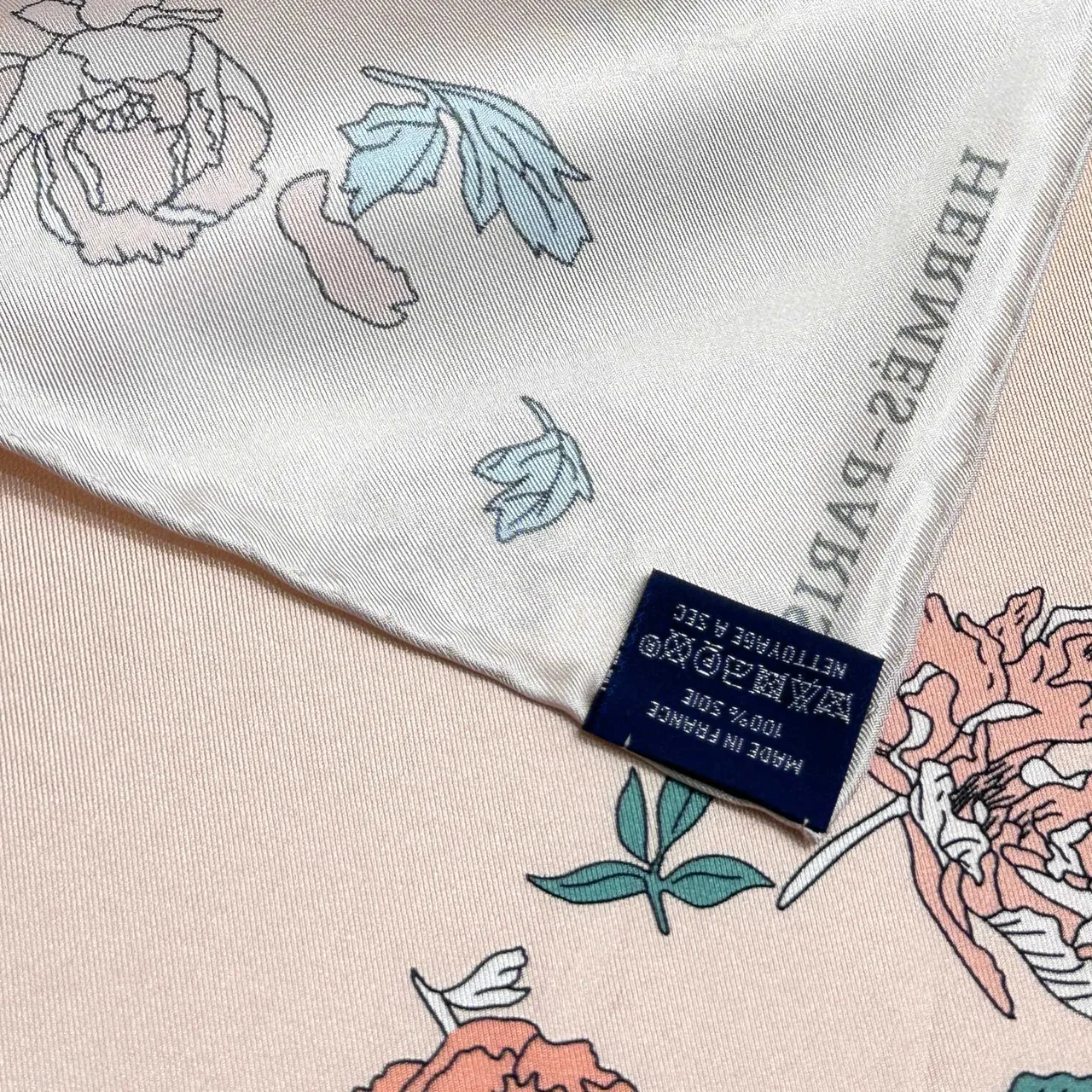 Floral Print Peach Silk Scarf 2