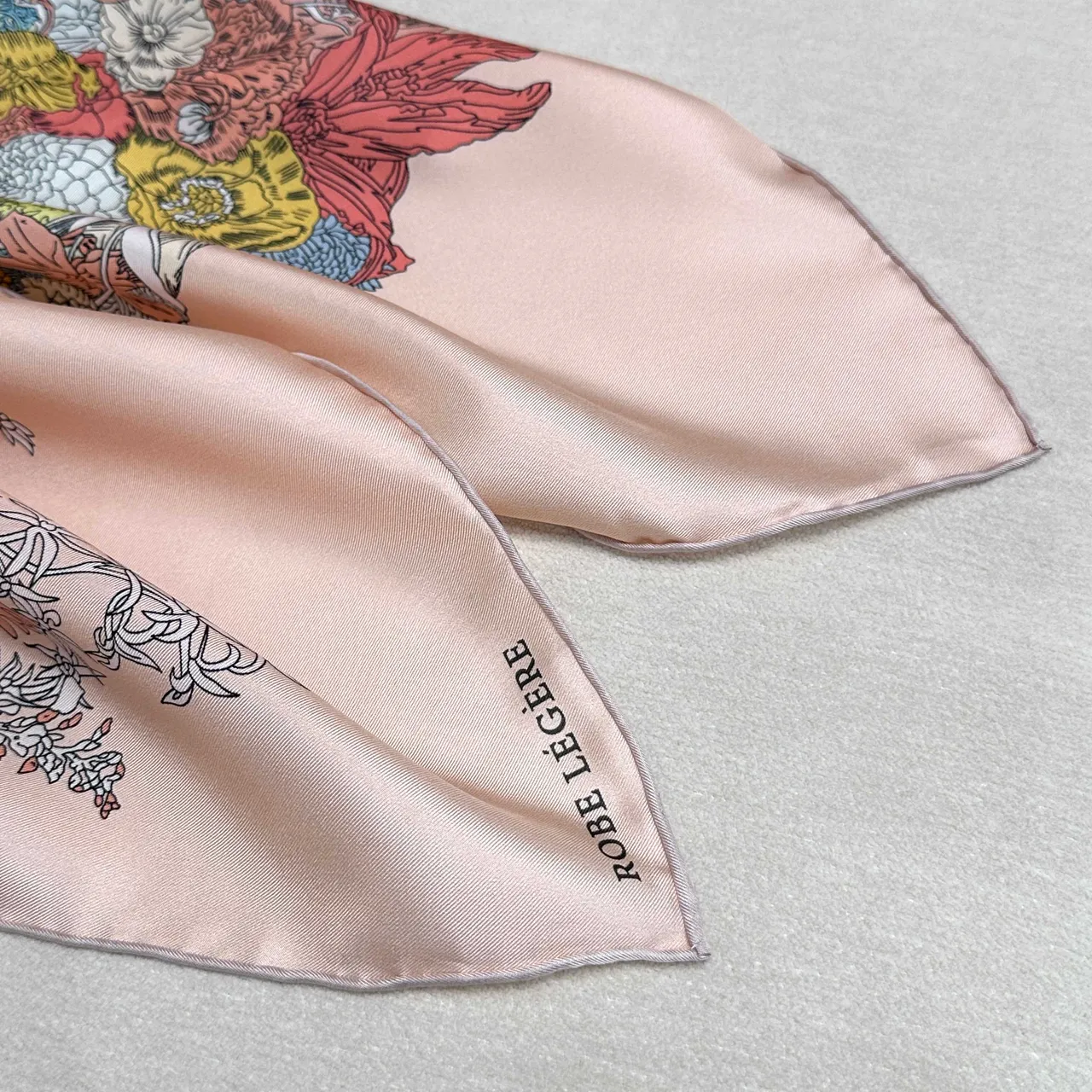 Floral Print Peach Silk Scarf 3