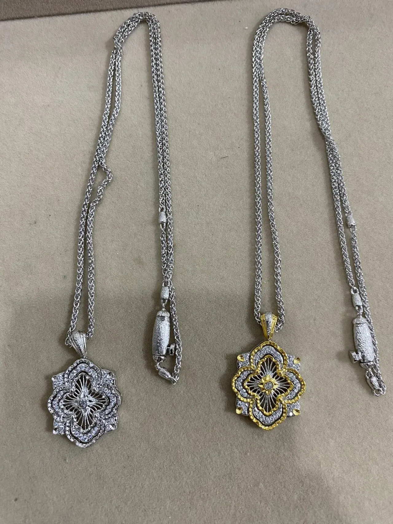 Floral Quatrefoil Pavé Pendant Necklace 4