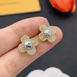 Flower-Shaped Pavé-Set Two-Tone Stud Earrings