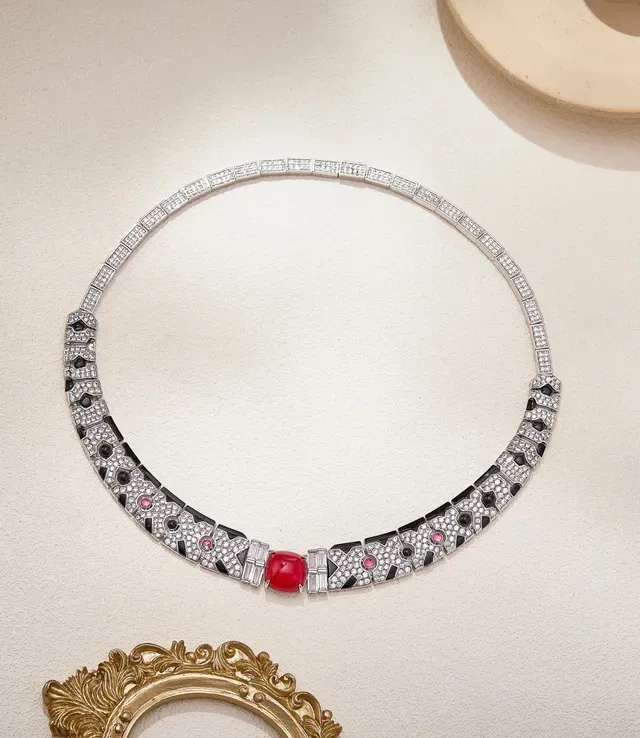 Geometric Pavé Cabochon Choker Necklace 7