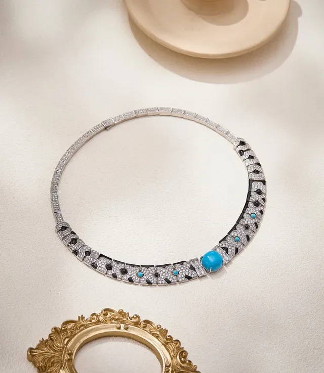 Geometric Pavé Cabochon Choker Necklace 8