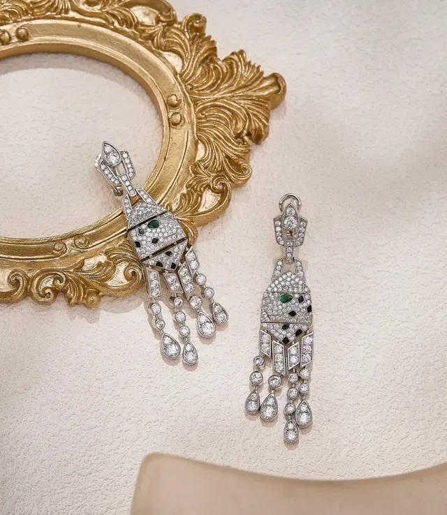 Geometric Pavé Emerald and Onyx Fringe Drop Earrings 3