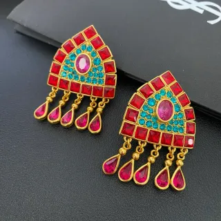 Geometric Red and Turquoise Gemstone Fan Earrings