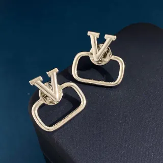 Geometric V-Motif Open-Frame Polished Silver Earrings