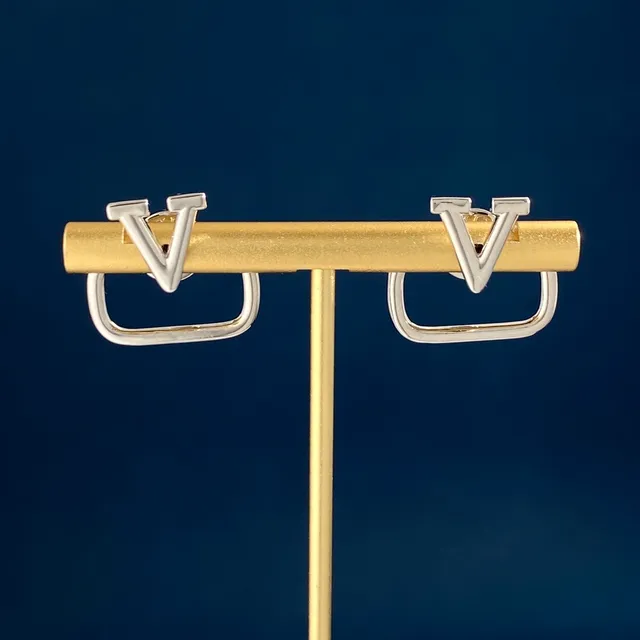Geometric V-Motif Open-Frame Polished Silver Earrings 4
