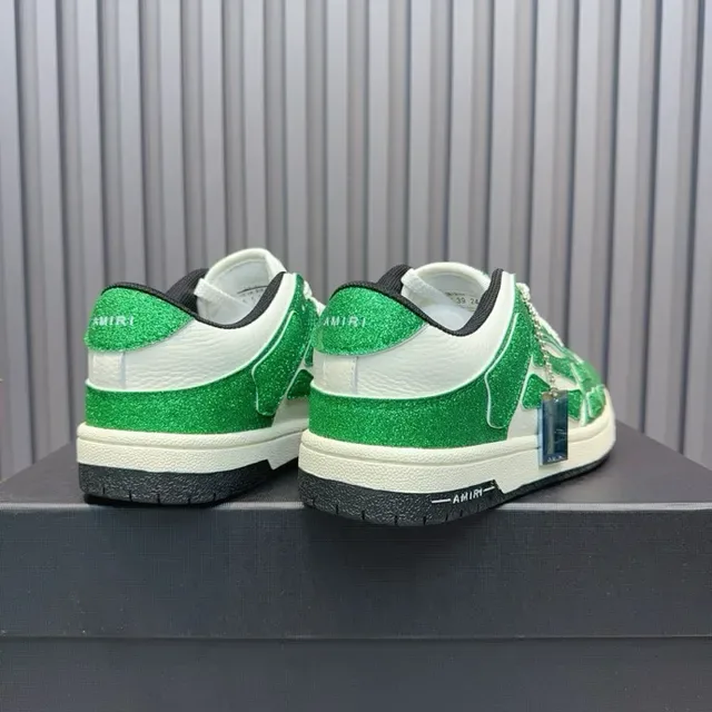 Glitter Green and White Low-Top Lifestyle Sneakers 9
