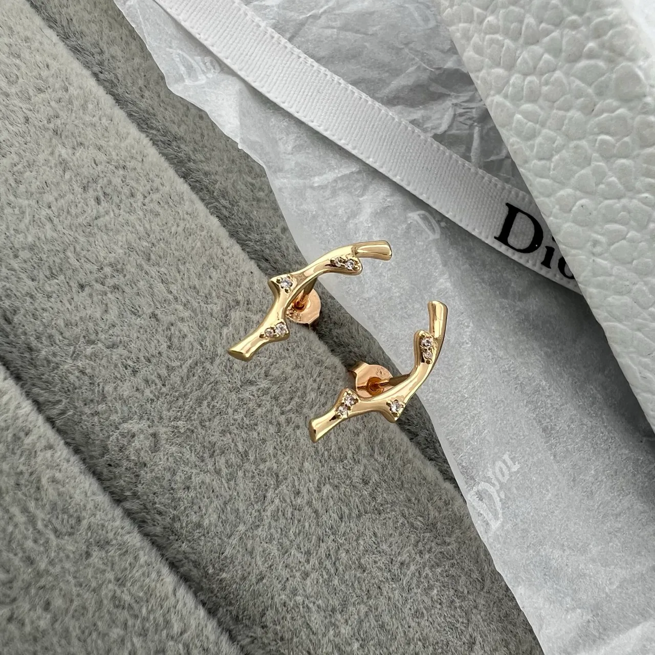 Gold and Silver Branch-Shape Crystal Stud Earrings 4