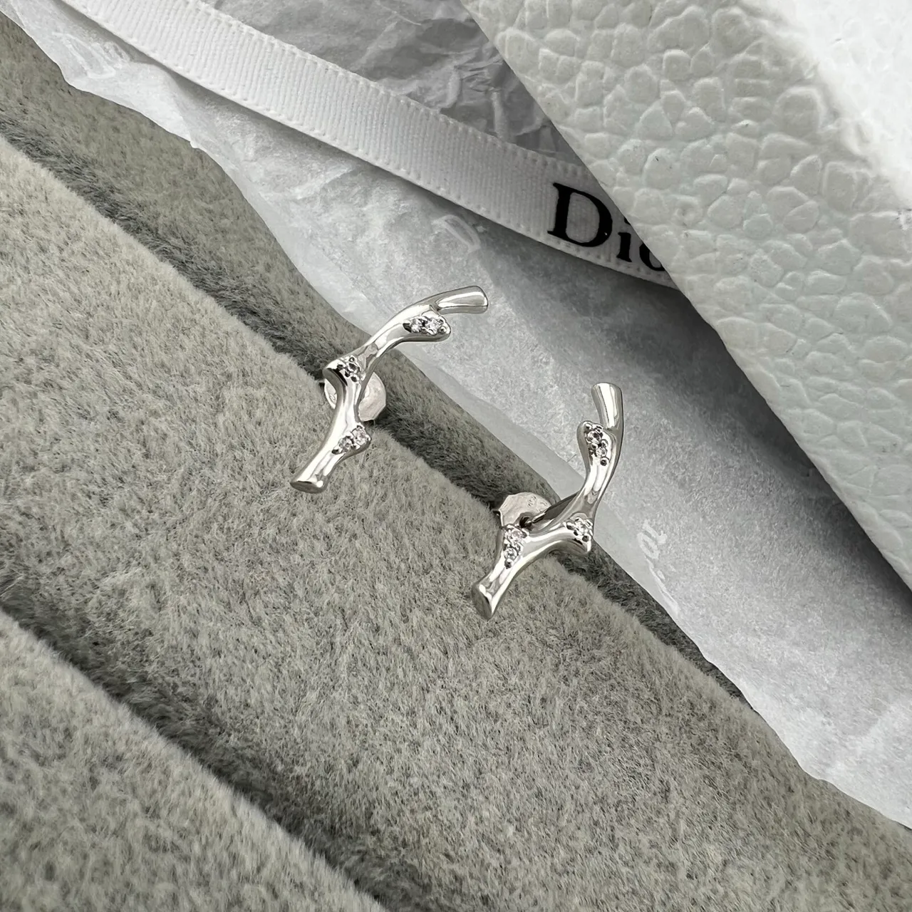 Gold and Silver Branch-Shape Crystal Stud Earrings 5