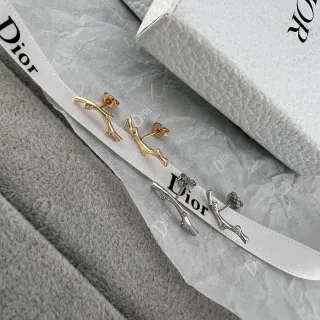 Gold and Silver Branch-Shape Crystal Stud Earrings