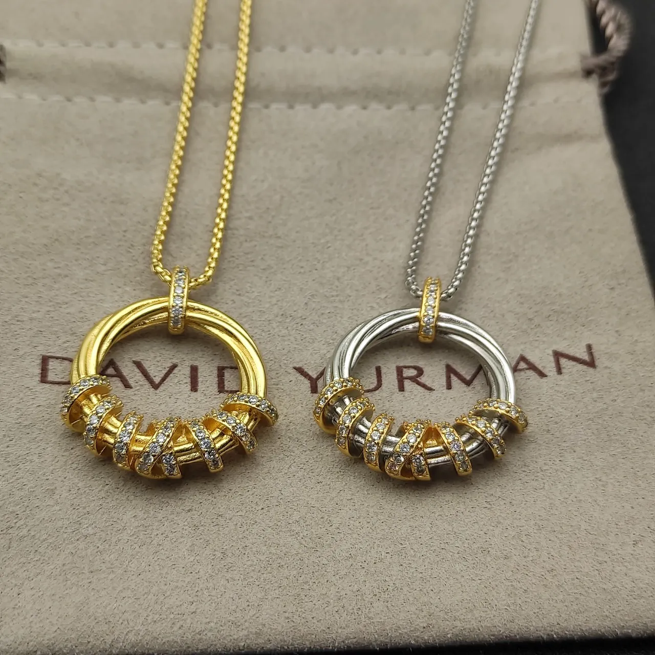 Gold and Silver Double Ring Twisted Wire Pendant Necklaces 5
