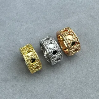 Gold and Silver Openwork Geometric Lattice Wide Band Rings