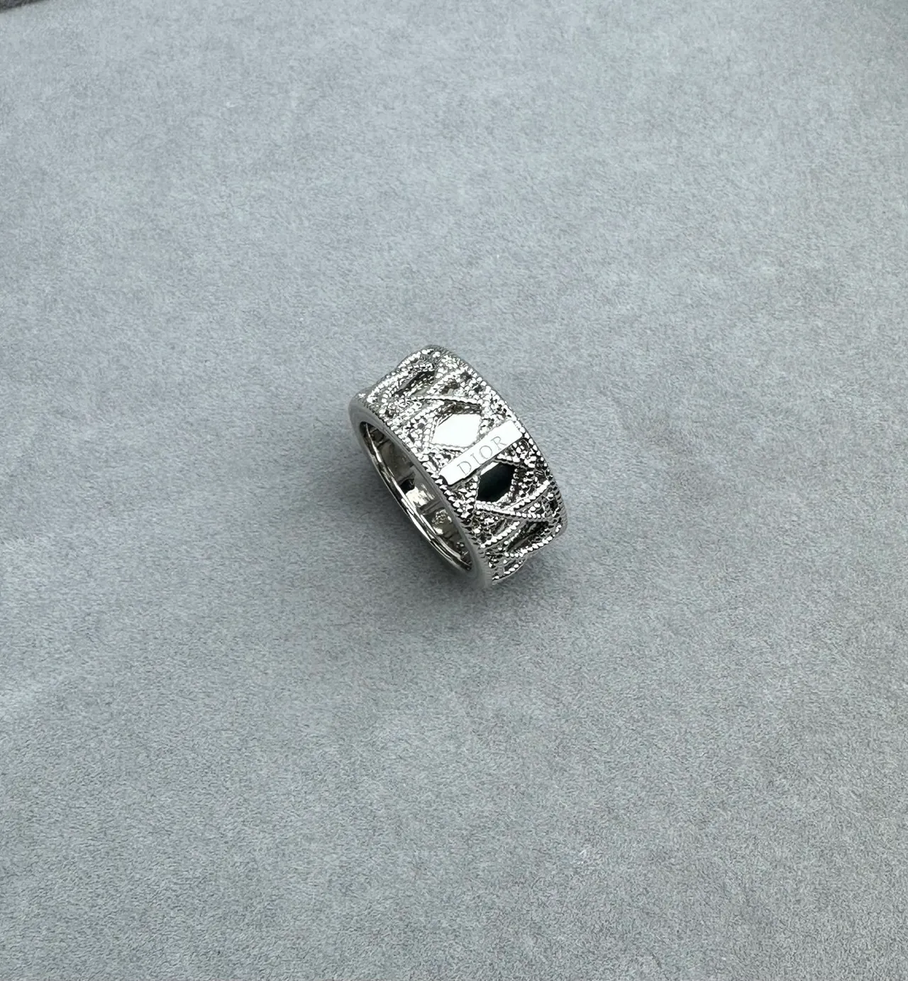 Gold and Silver Openwork Geometric Lattice Wide Band Rings 3